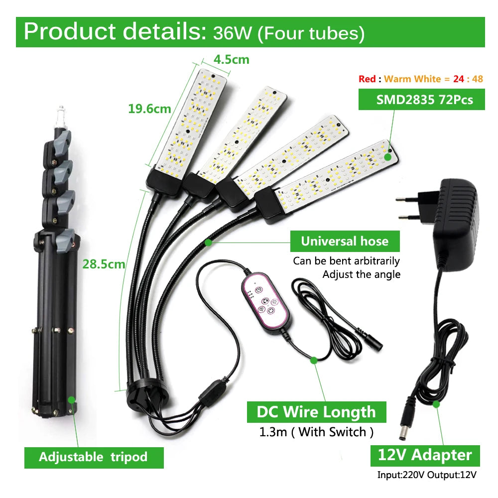 20W 40W 60W 80W LED Grow Light Full Spectrum Phyto Lamp with 3 Modes Timing Function for Indoor Flowers Plants Growth Lighting