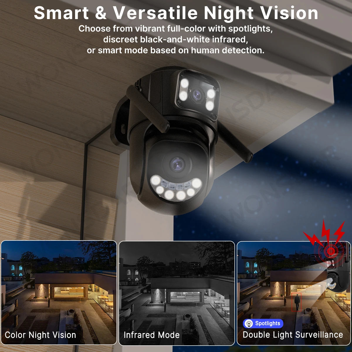 WONSDAR 4K HD Outdoor IP Camera with Triple Lens, Dual Screen, PTZ Functionality, Auto Tracking, and Wifi Surveillance System