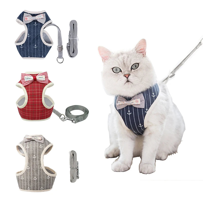 Cat Harness and Leash Set with Bowknot Mesh Design - Adjustable Vest and Lead for Cats and Small Dogs