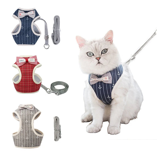Cat Harness and Leash Set with Bowknot Mesh Design - Adjustable Vest and Lead for Cats and Small Dogs