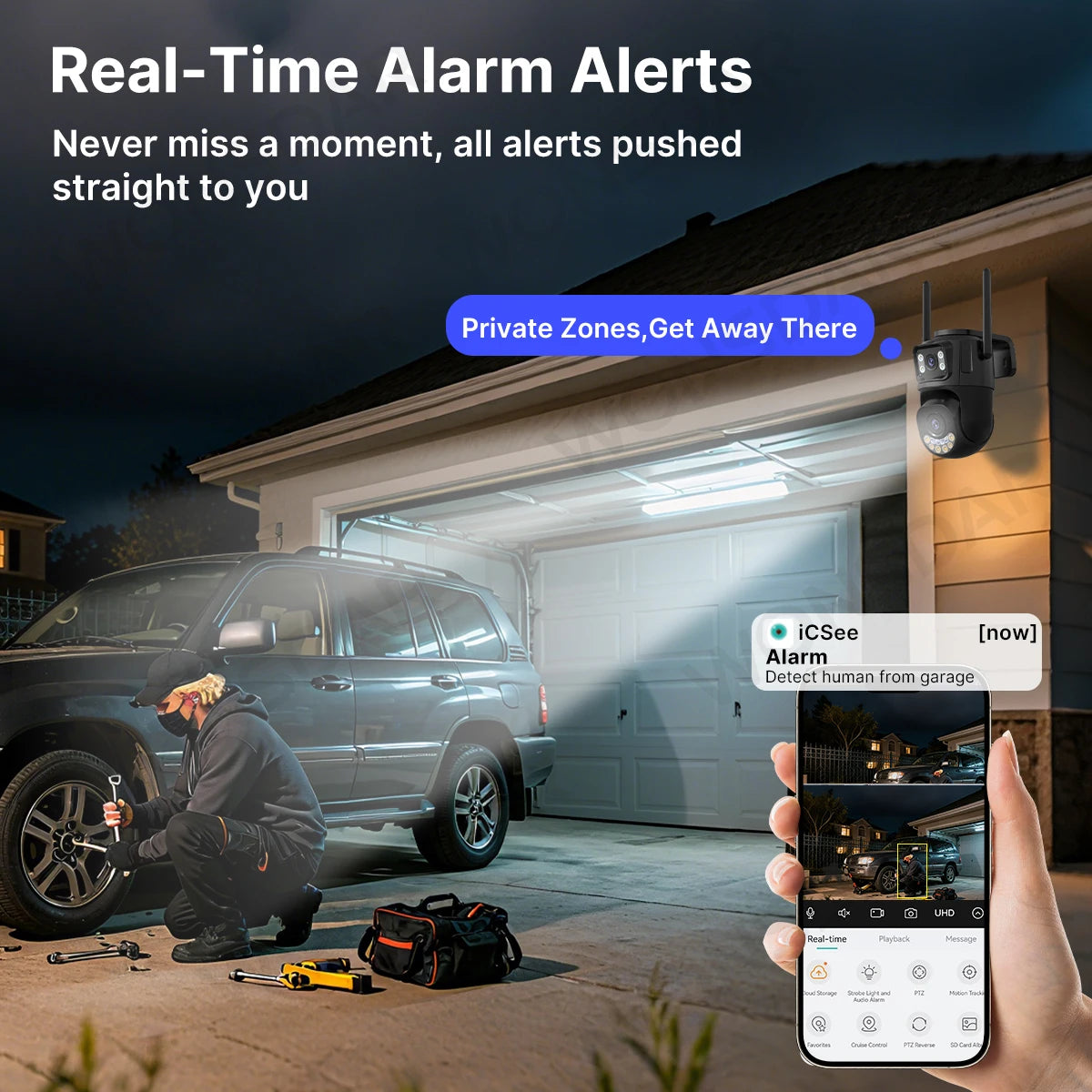 WONSDAR 4K HD Outdoor IP Camera with Triple Lens, Dual Screen, PTZ Functionality, Auto Tracking, and Wifi Surveillance System