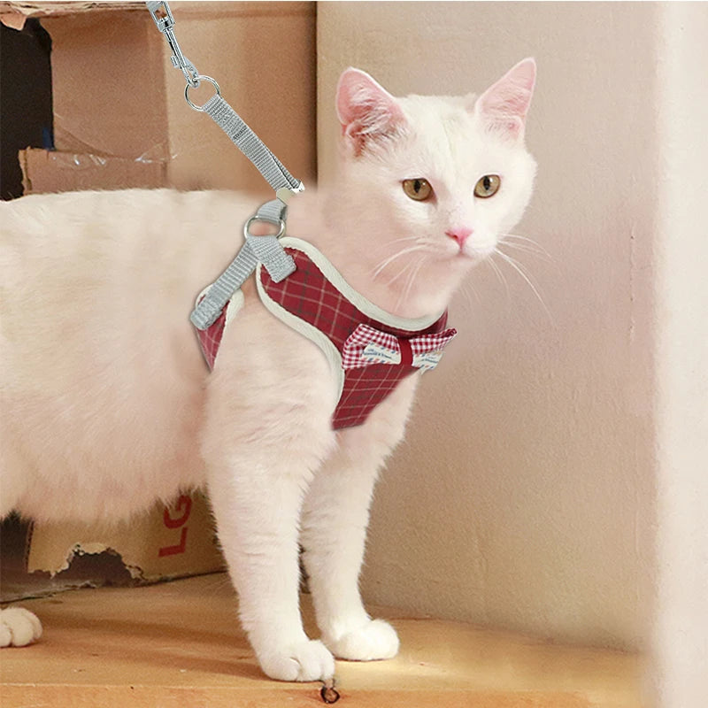 Cat Harness and Leash Set with Bowknot Mesh Design - Adjustable Vest and Lead for Cats and Small Dogs