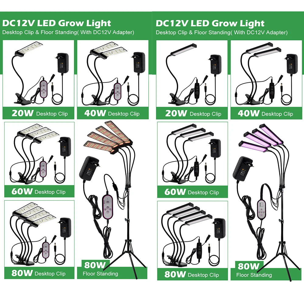 20W 40W 60W 80W LED Grow Light Full Spectrum Phyto Lamp with 3 Modes Timing Function for Indoor Flowers Plants Growth Lighting