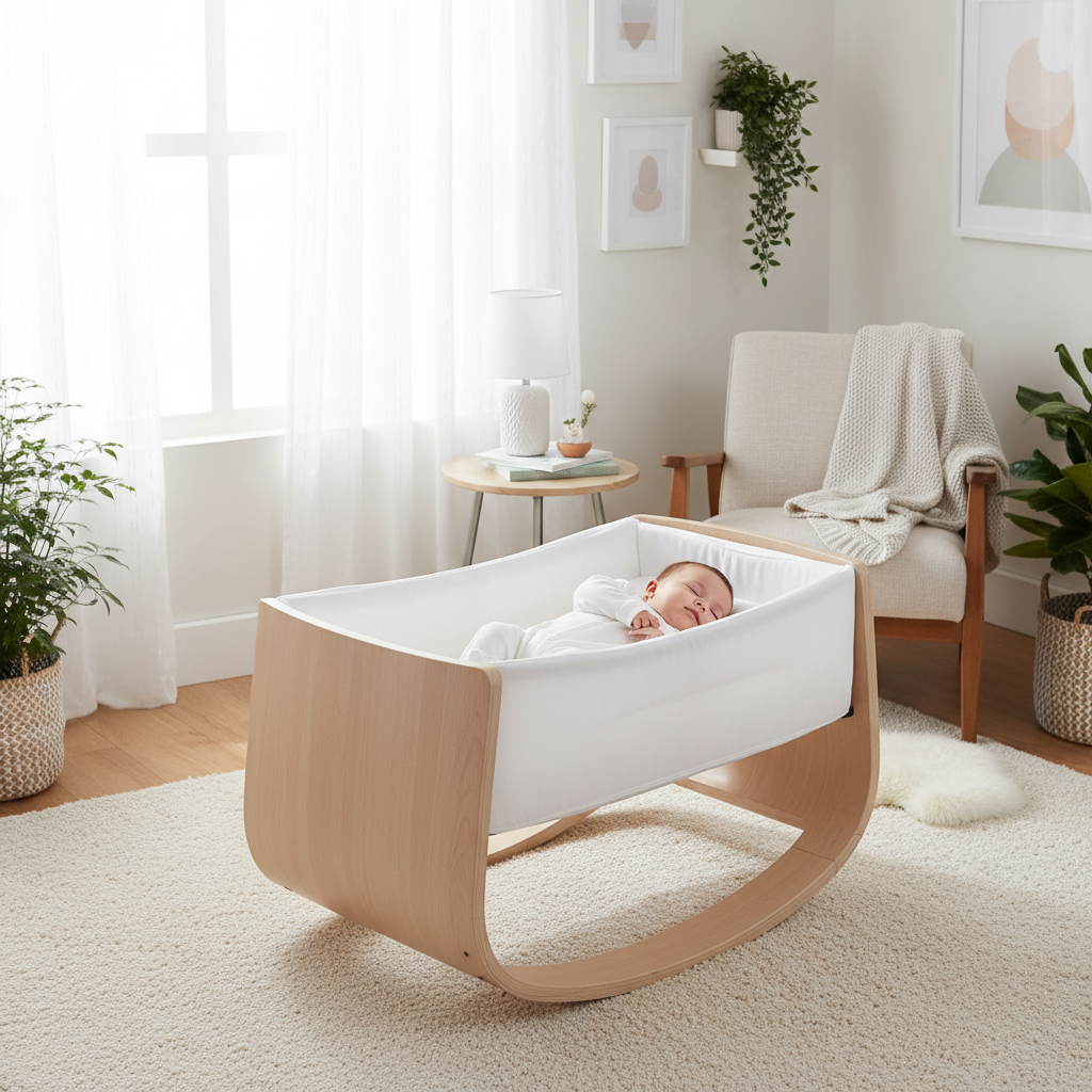 Culla automatica dondolante moderna con bambino che dorme