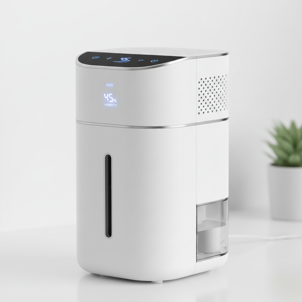 Purificatore aria e deumidificatore moderno su sfondo bianco